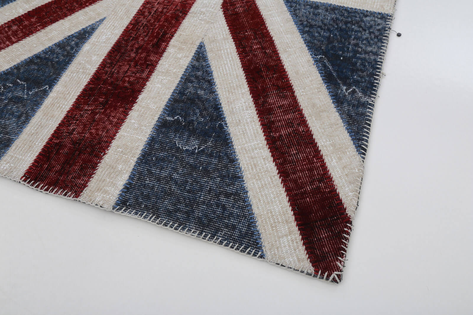Handmade Area Rug – Blue Figured Turkish Patchwork Cotton Wool Carpet 4'x6'
