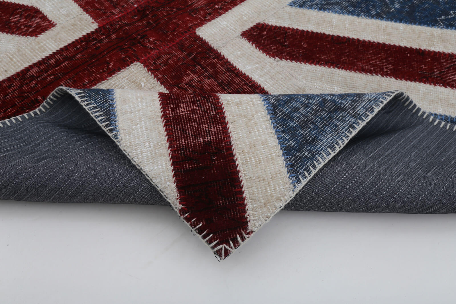 Handmade Area Rug – Blue Figured Turkish Patchwork Cotton Wool Carpet 4'x6'
