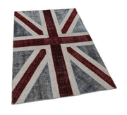 Handmade Area Rug – Blue Patchwork Cotton Wool 4x6 Vintage Turkish Carpet
