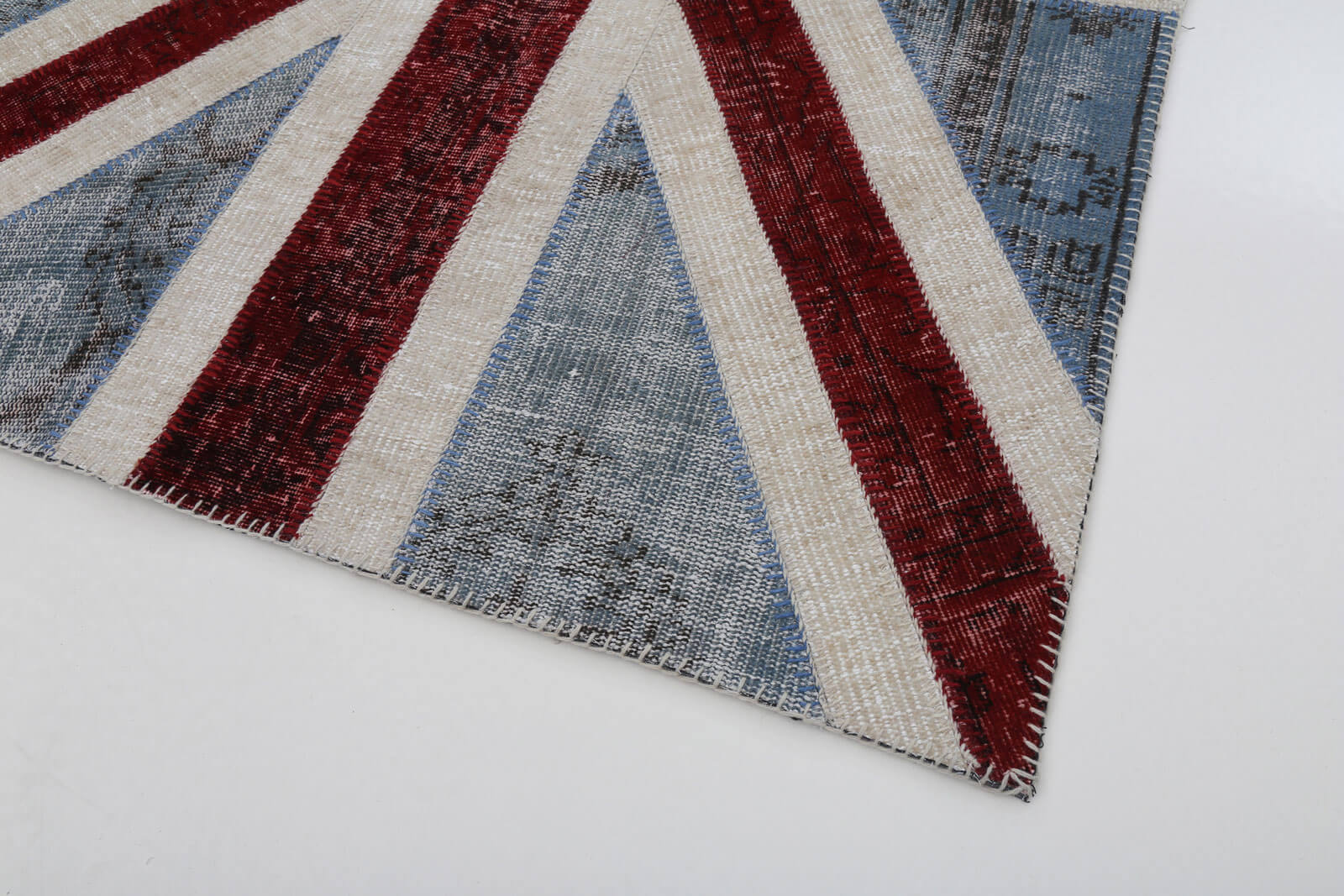 Handmade Area Rug – Blue Patchwork Cotton Wool 4x6 Vintage Turkish Carpet