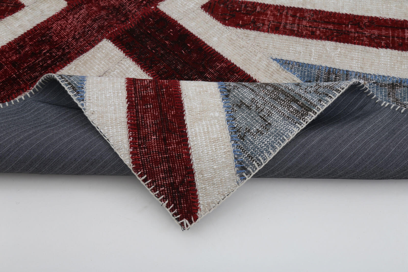 Handmade Area Rug – Blue Patchwork Cotton Wool 4x6 Vintage Turkish Carpet