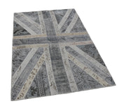 Handmade Area Rug – Vintage Wool Rug 4x6 Grey Figured Cotton Wool Carpet