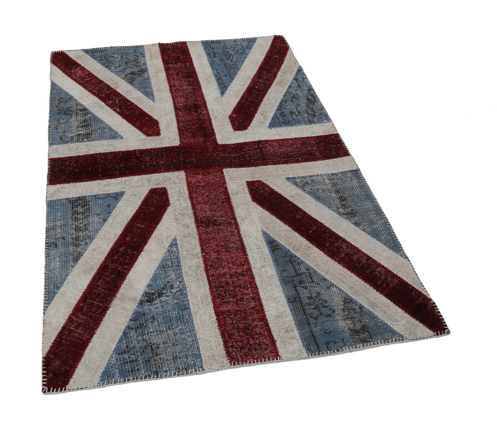 Handmade Area Rug - Blue Figured Turkish Patchwork 4x6 Cotton Wool Carpet