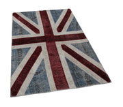 Handmade Area Rug - Blue Figured Turkish Patchwork 4x6 Cotton Wool Carpet