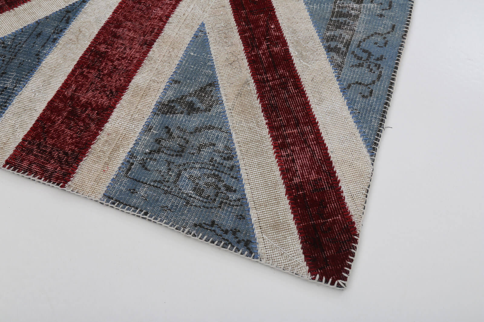 Handmade Area Rug - Blue Figured Turkish Patchwork 4x6 Cotton Wool Carpet