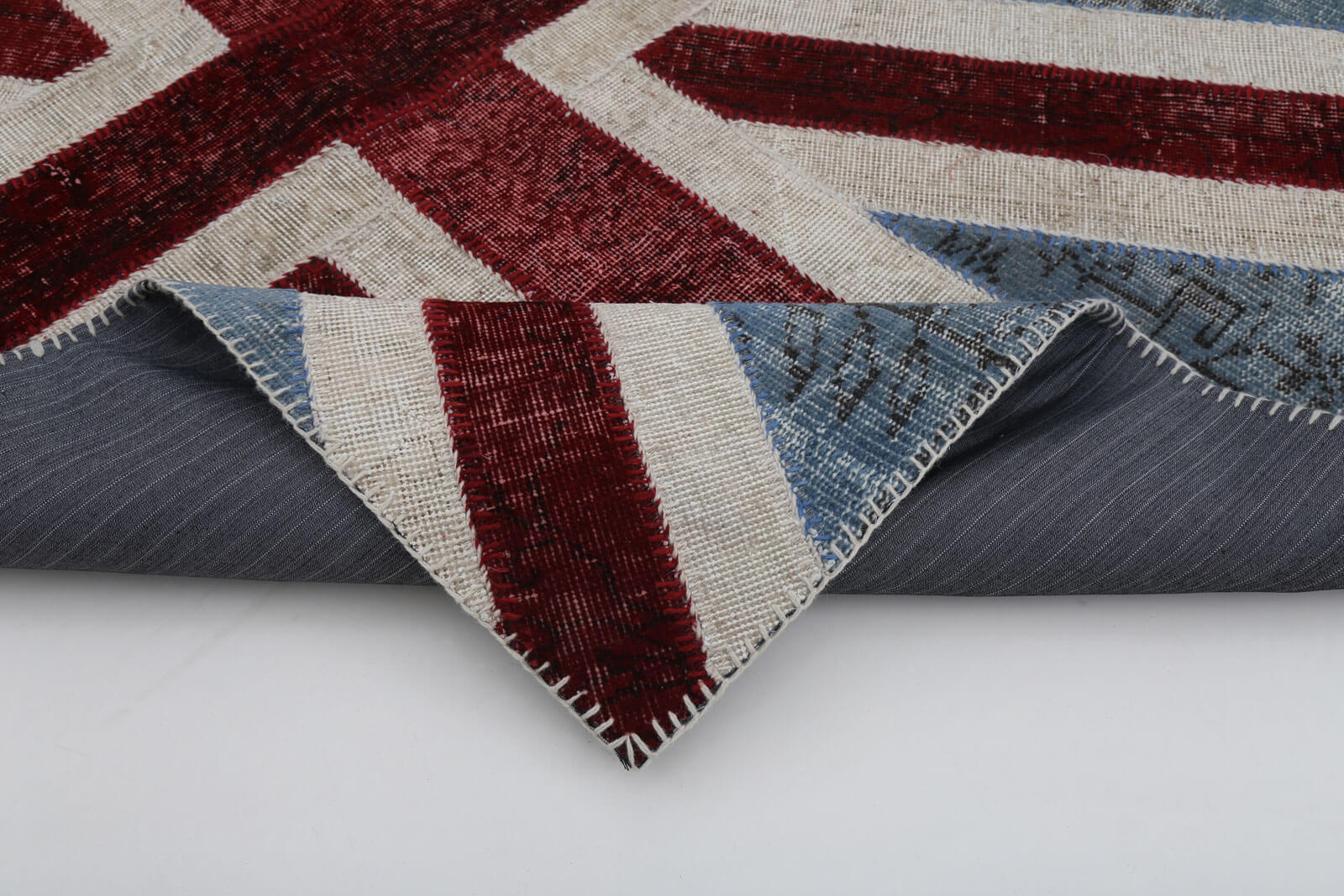 Handmade Area Rug - Blue Figured Turkish Patchwork 4x6 Cotton Wool Carpet
