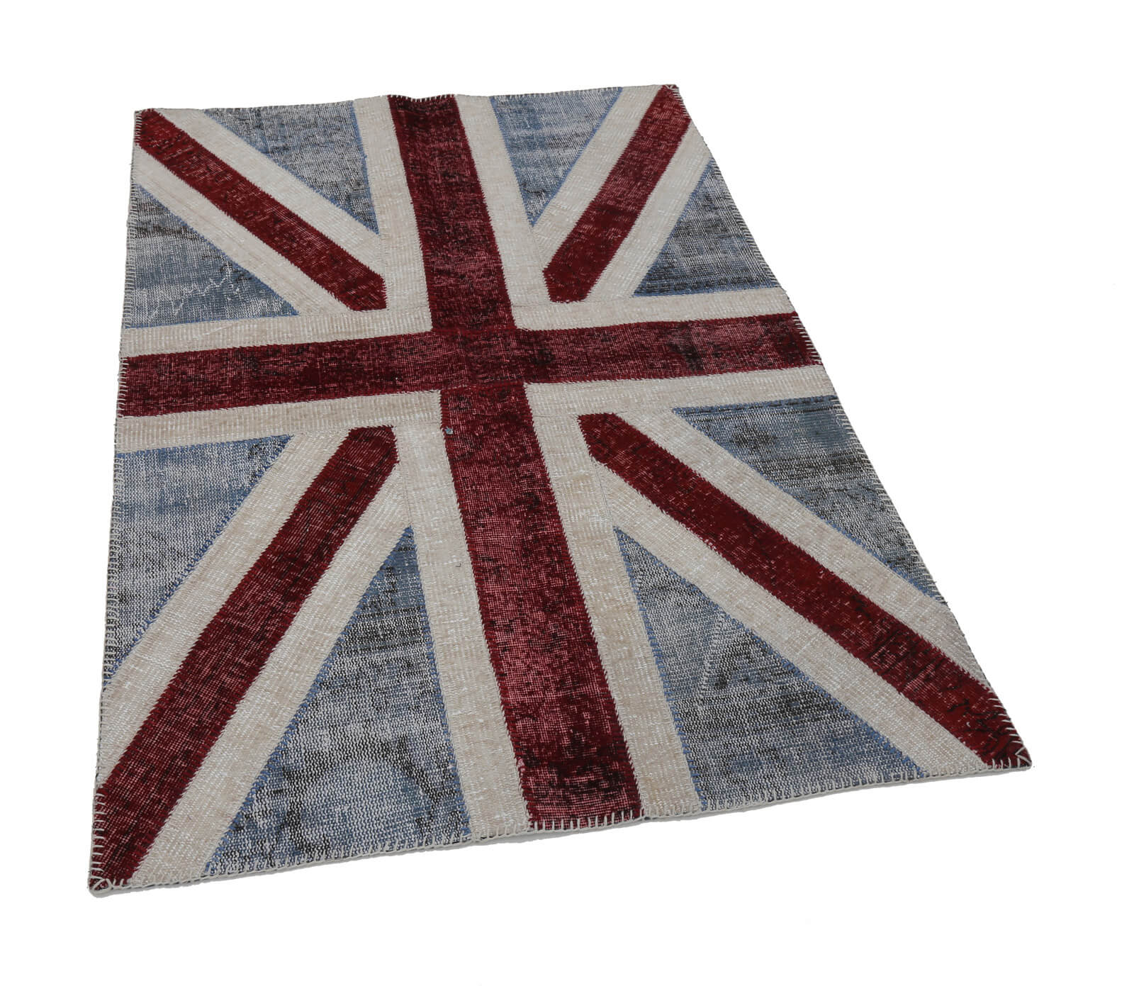 Handmade Area Rug - Blue Patchwork Cotton Wool Carpet 4x6 Feet Durable Soft Blend
