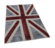 Handmade Area Rug - Blue Patchwork Cotton Wool Carpet 4x6 Feet Durable Soft Blend