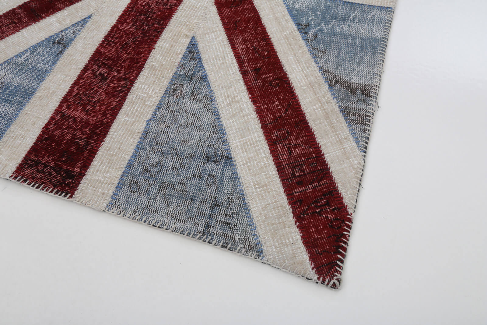 Handmade Area Rug - Blue Patchwork Cotton Wool Carpet 4x6 Feet Durable Soft Blend