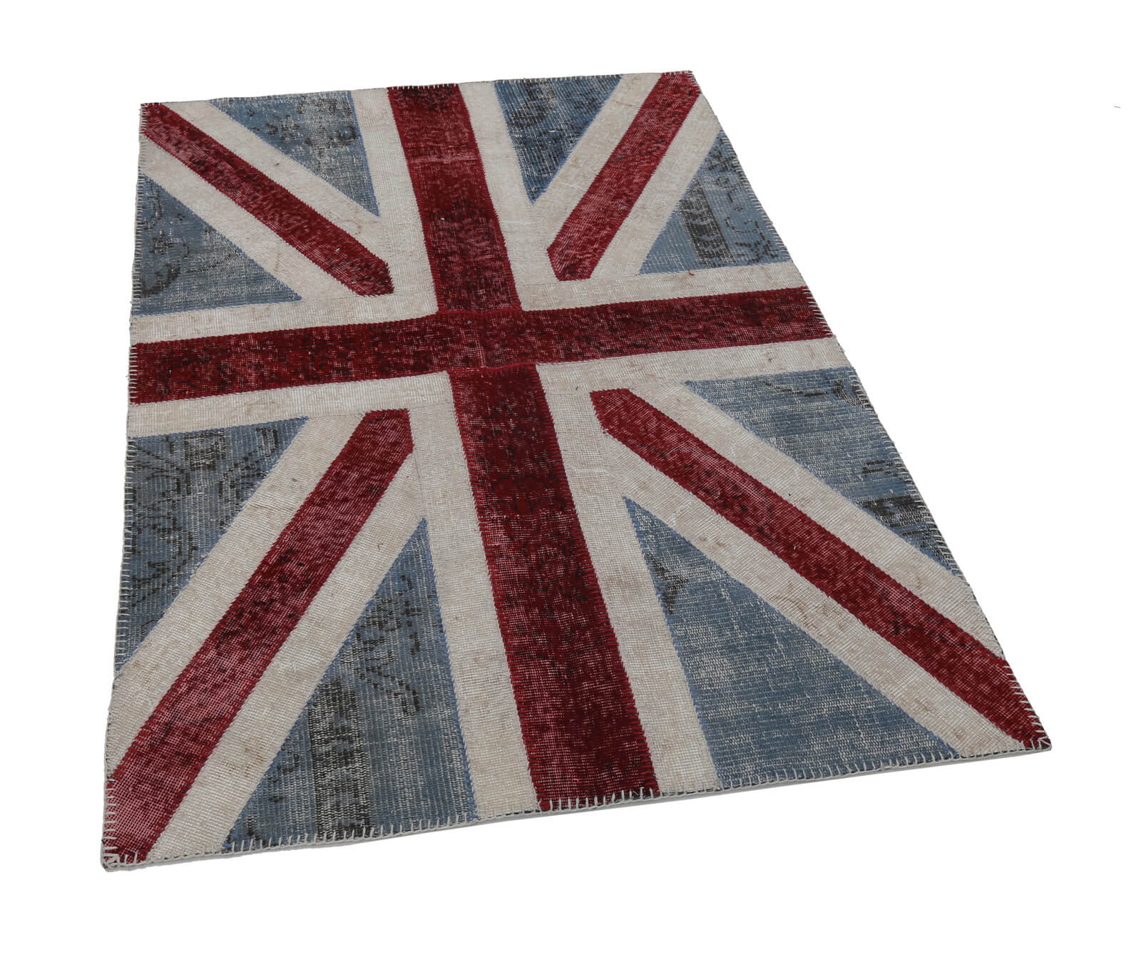 Handmade Wool Area Rug - Blue Patchwork Vintage Turkish Rug 4'x6' Cotton Wool Carpet
