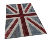 Handmade Wool Area Rug - Blue Patchwork Vintage Turkish Rug 4'x6' Cotton Wool Carpet