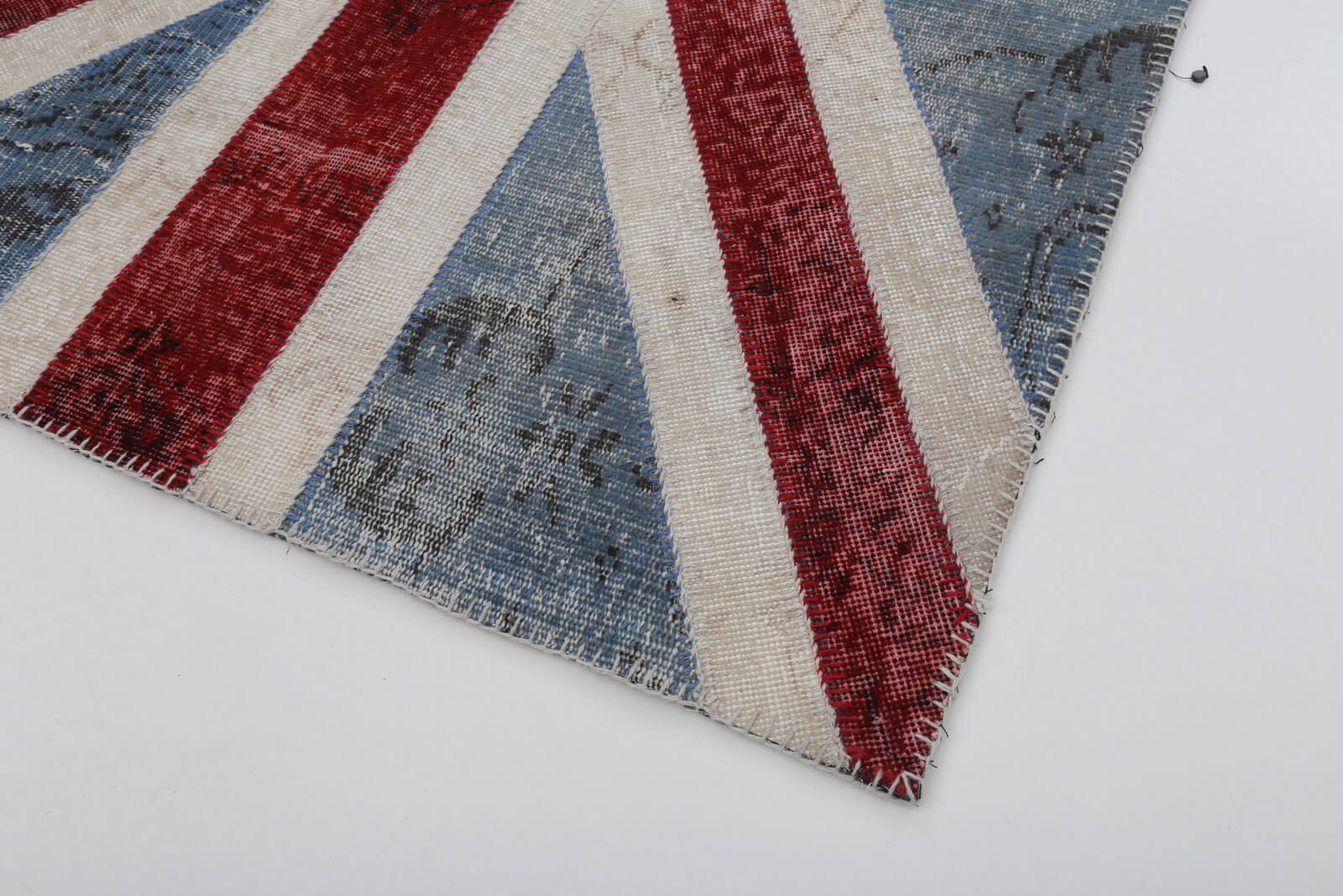 Handmade Wool Area Rug - Blue Patchwork Vintage Turkish Rug 4'x6' Cotton Wool Carpet