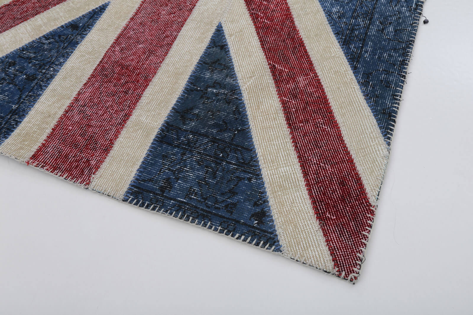 Handmade Area Rug - Blue Patchwork Cotton Wool Rug, Vintage Handwoven Carpet 4'x6'