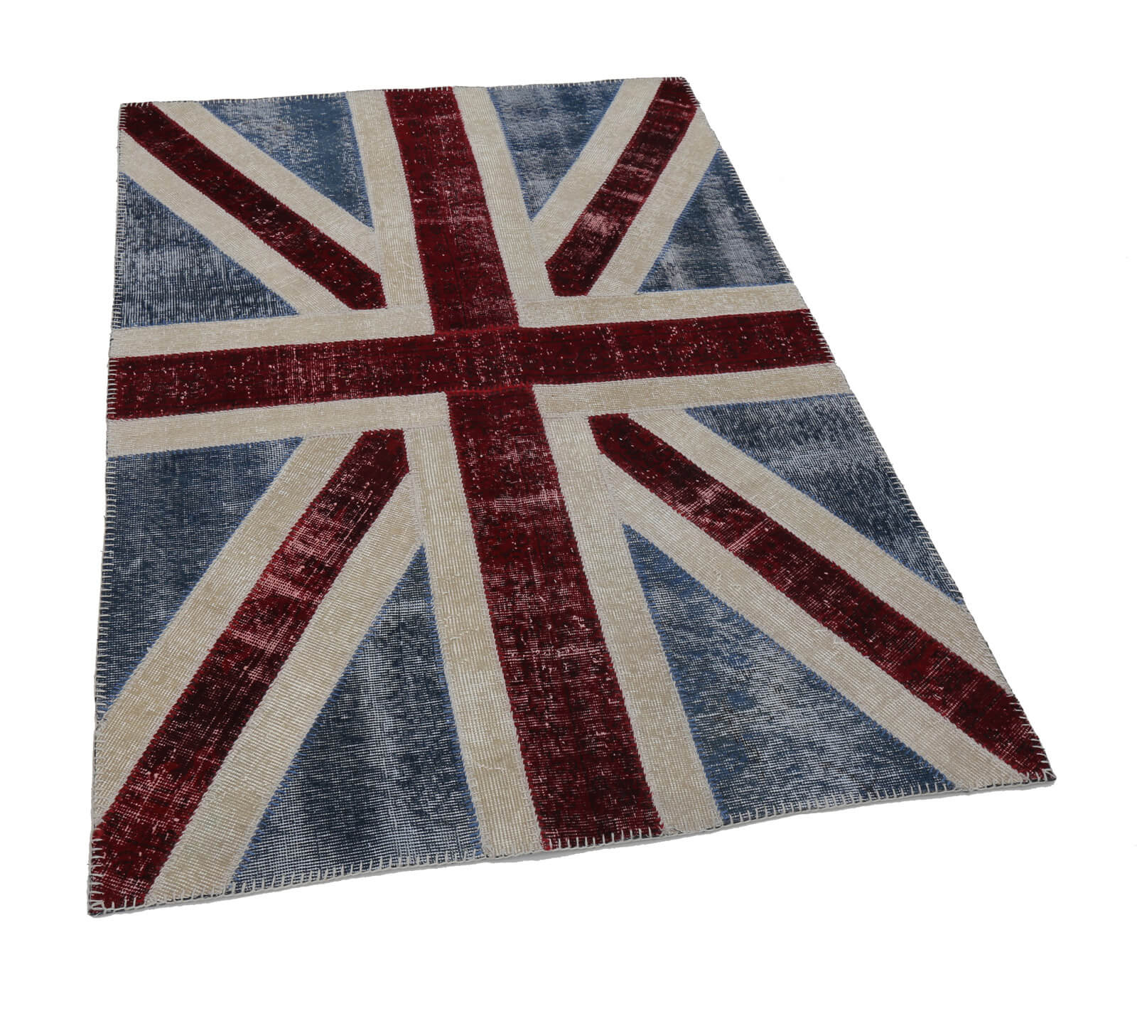 Handmade Area Rug - Blue Patchwork Cotton Wool Vintage Turkish Carpet 4'x6'