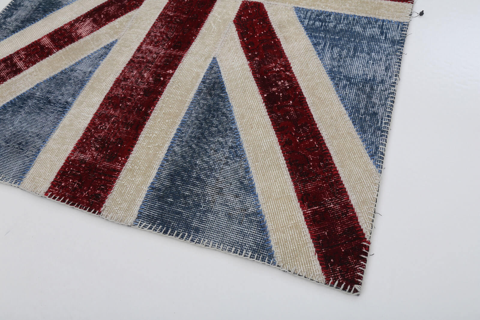 Handmade Area Rug - Blue Patchwork Cotton Wool Vintage Turkish Carpet 4'x6'