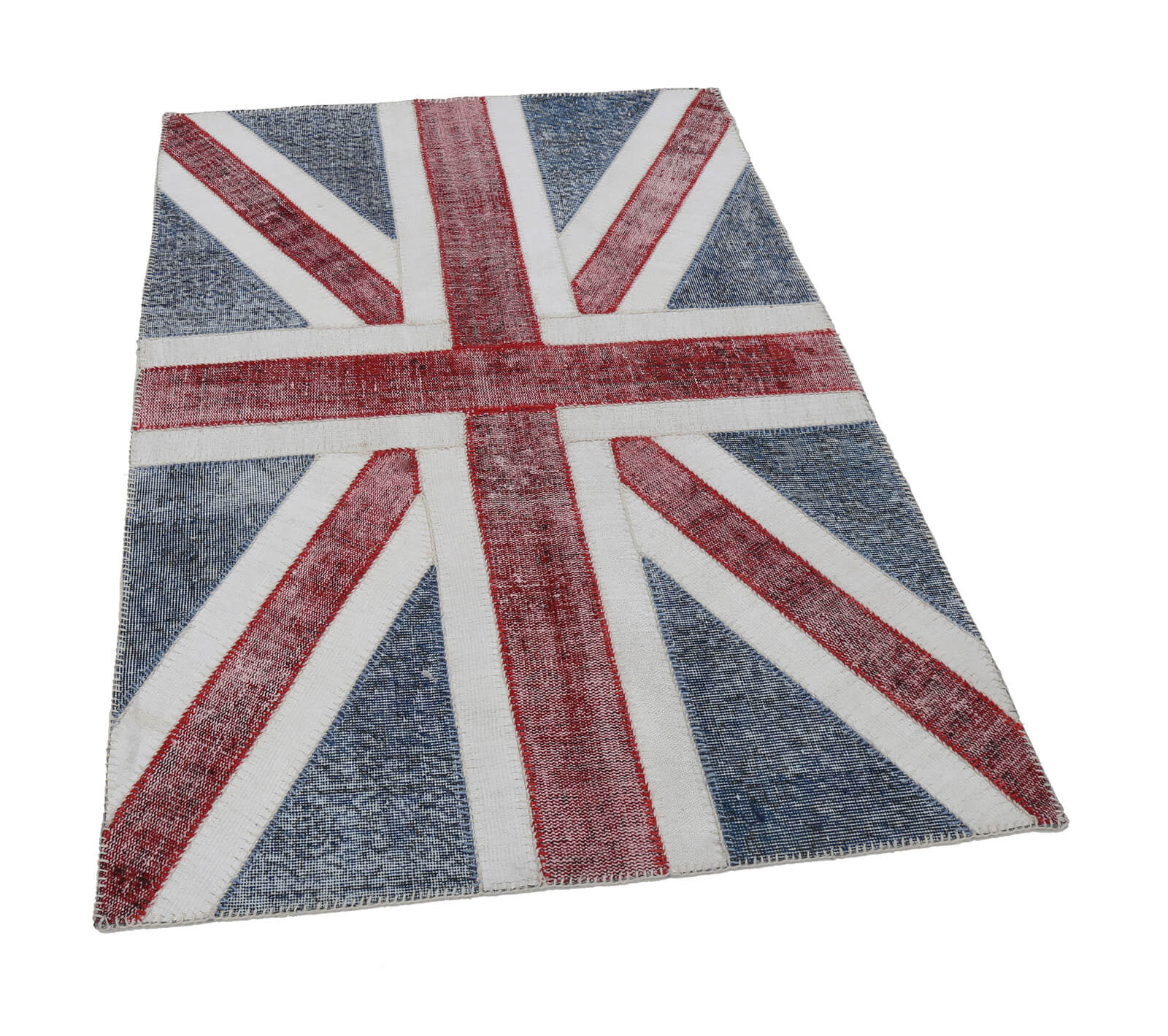 Handmade Area Rug – Blue Figured Turkish Patchwork Cotton Wool Carpet 4'x6'