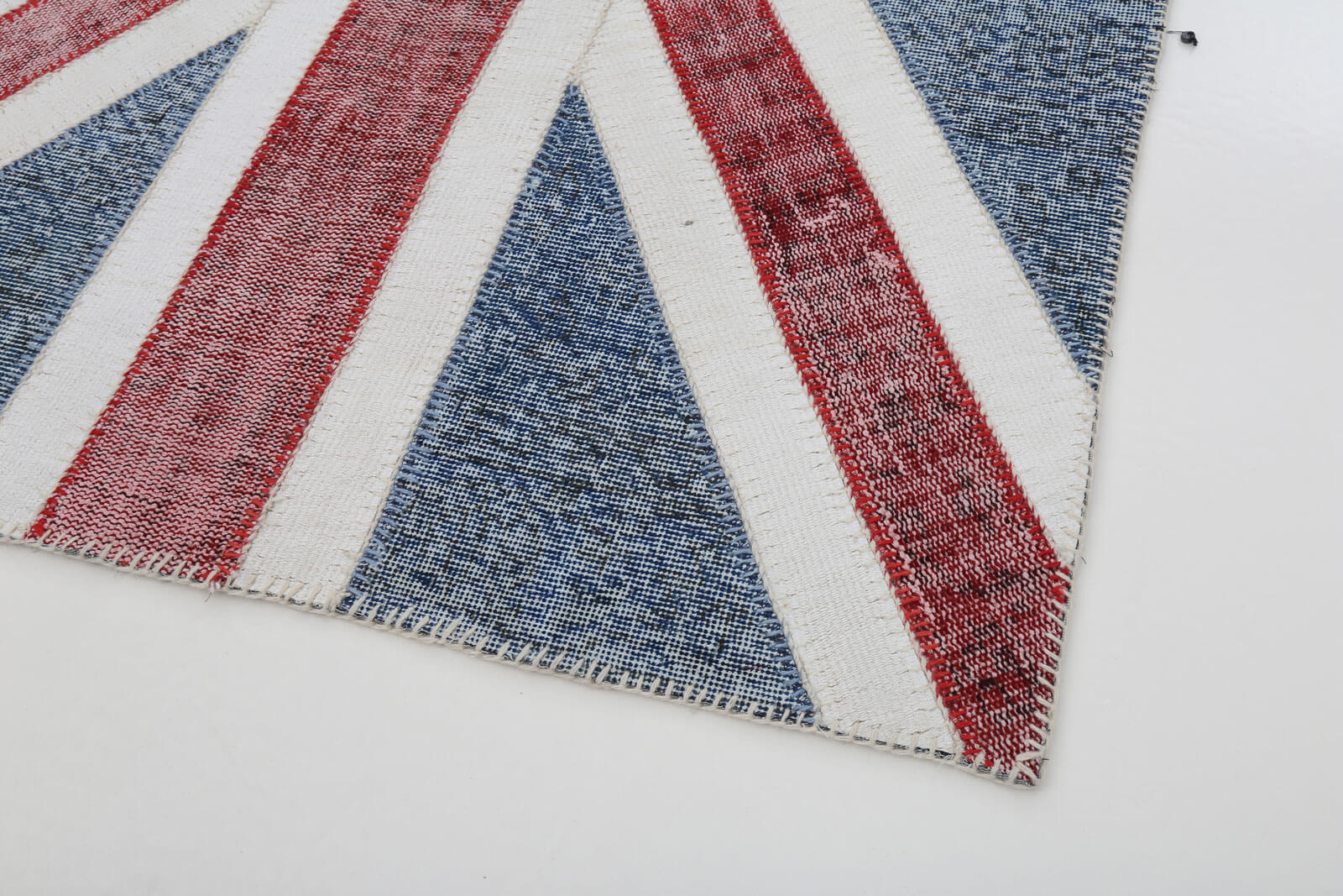 Handmade Area Rug – Blue Figured Turkish Patchwork Cotton Wool Carpet 4'x6'