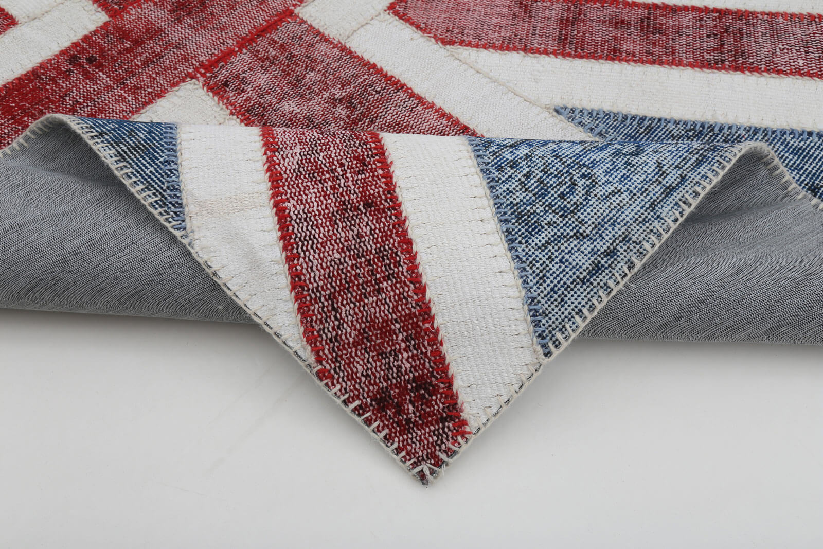 Handmade Area Rug – Blue Figured Turkish Patchwork Cotton Wool Carpet 4'x6'
