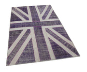 Handmade Wool Area Rug – Purple Patchwork Figured Cotton Wool Carpet 4'6''x7'0''