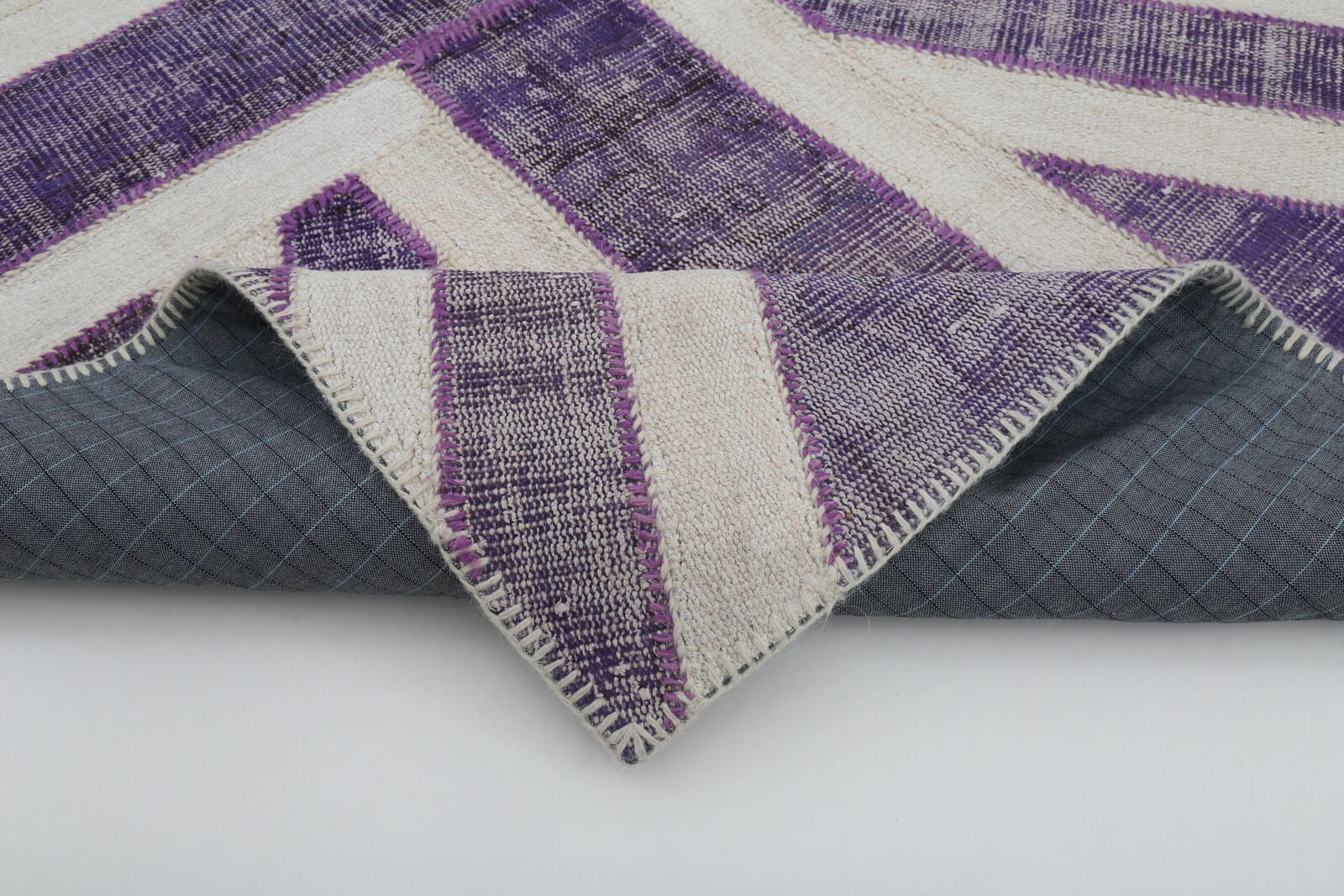 Handmade Wool Area Rug – Purple Patchwork Figured Cotton Wool Carpet 4'6''x7'0''