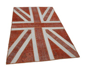 Handmade Wool Area Rug – Vintage Turkish Rug Orange Patchwork Carpet 4'7" x 7'1"