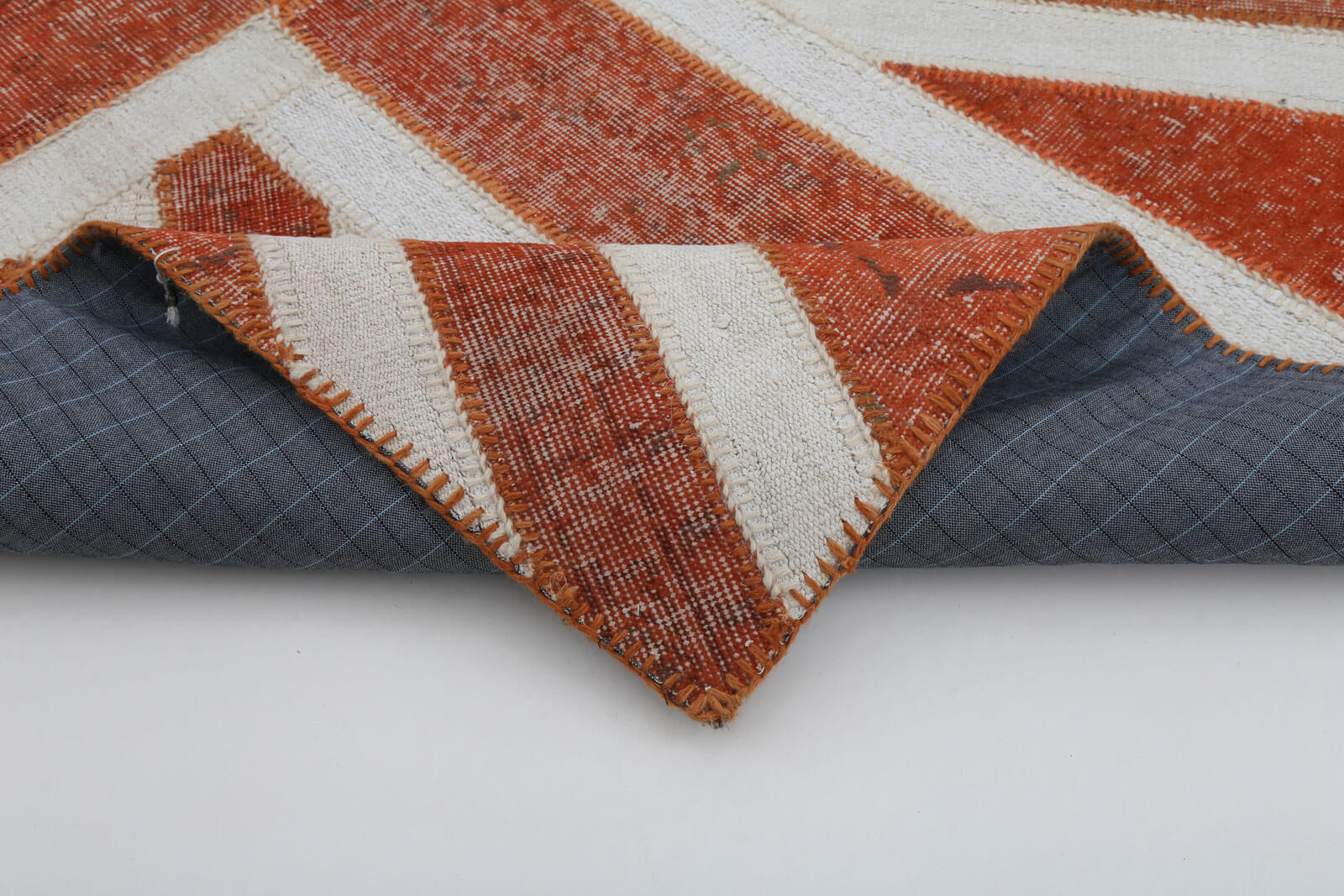 Handmade Wool Area Rug – Vintage Turkish Rug Orange Patchwork Carpet 4'7" x 7'1"