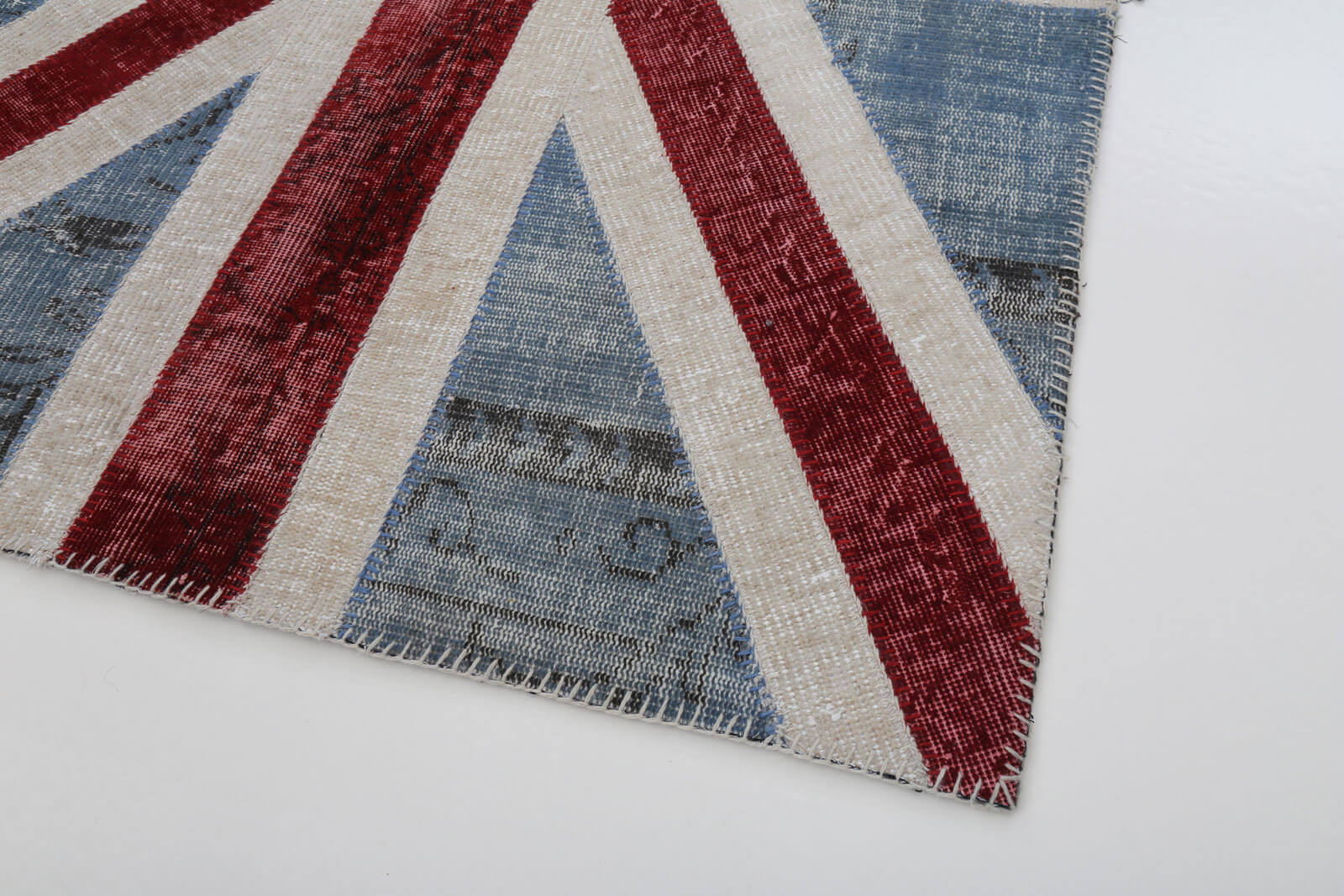Handmade Area Rug - Blue Figured Turkish Patchwork Wool & Cotton Carpet 4x6