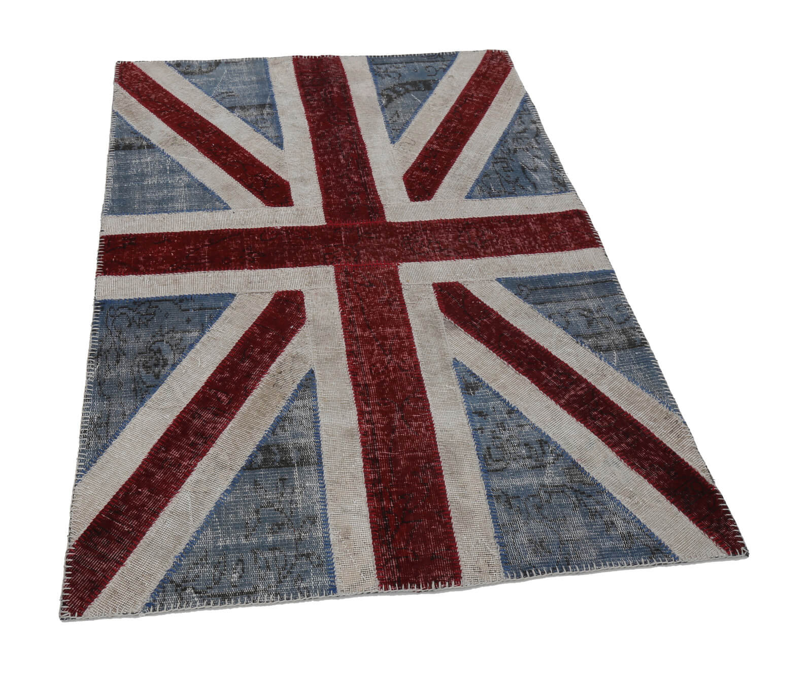Handmade Area Rug – Blue Patchwork Rug 4x6, Vintage Wool & Cotton Carpet