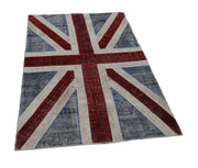 Handmade Area Rug – Blue Patchwork Rug 4x6, Vintage Wool & Cotton Carpet