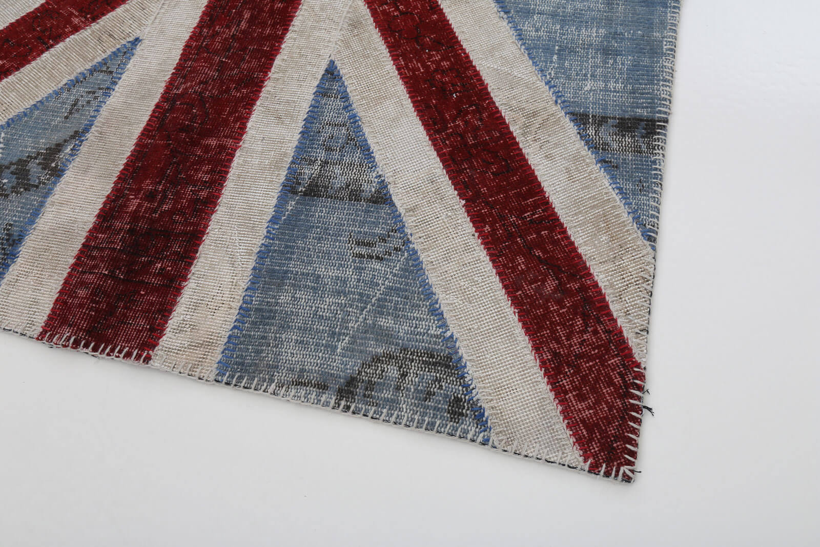 Handmade Area Rug – Blue Patchwork Rug 4x6, Vintage Wool & Cotton Carpet