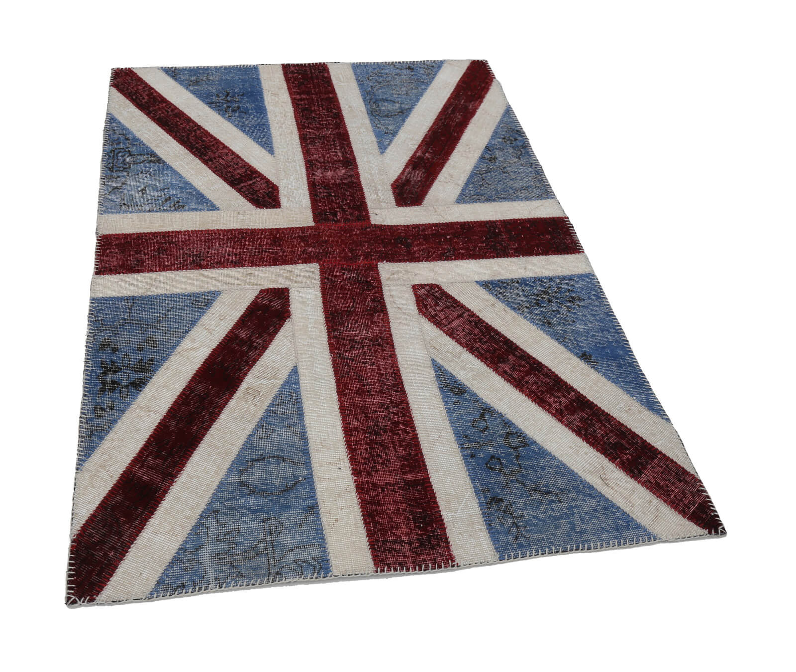 Handmade Area Rug - Blue Figured Turkish Patchwork Cotton Wool Carpet 4x6