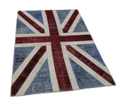Handmade Area Rug - Blue Figured Turkish Patchwork Cotton Wool Carpet 4x6