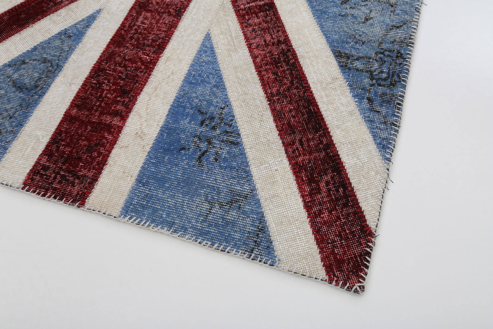 Handmade Area Rug - Blue Figured Turkish Patchwork Cotton Wool Carpet 4x6