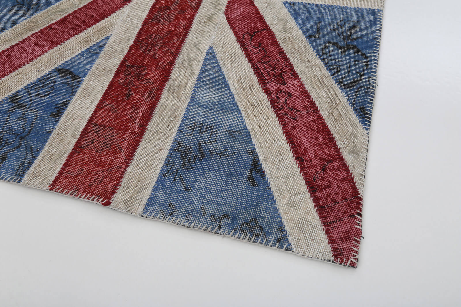 Handmade Area Rug - Vintage Wool Rug Blue Figured Cotton Wool Carpet 4'x6'