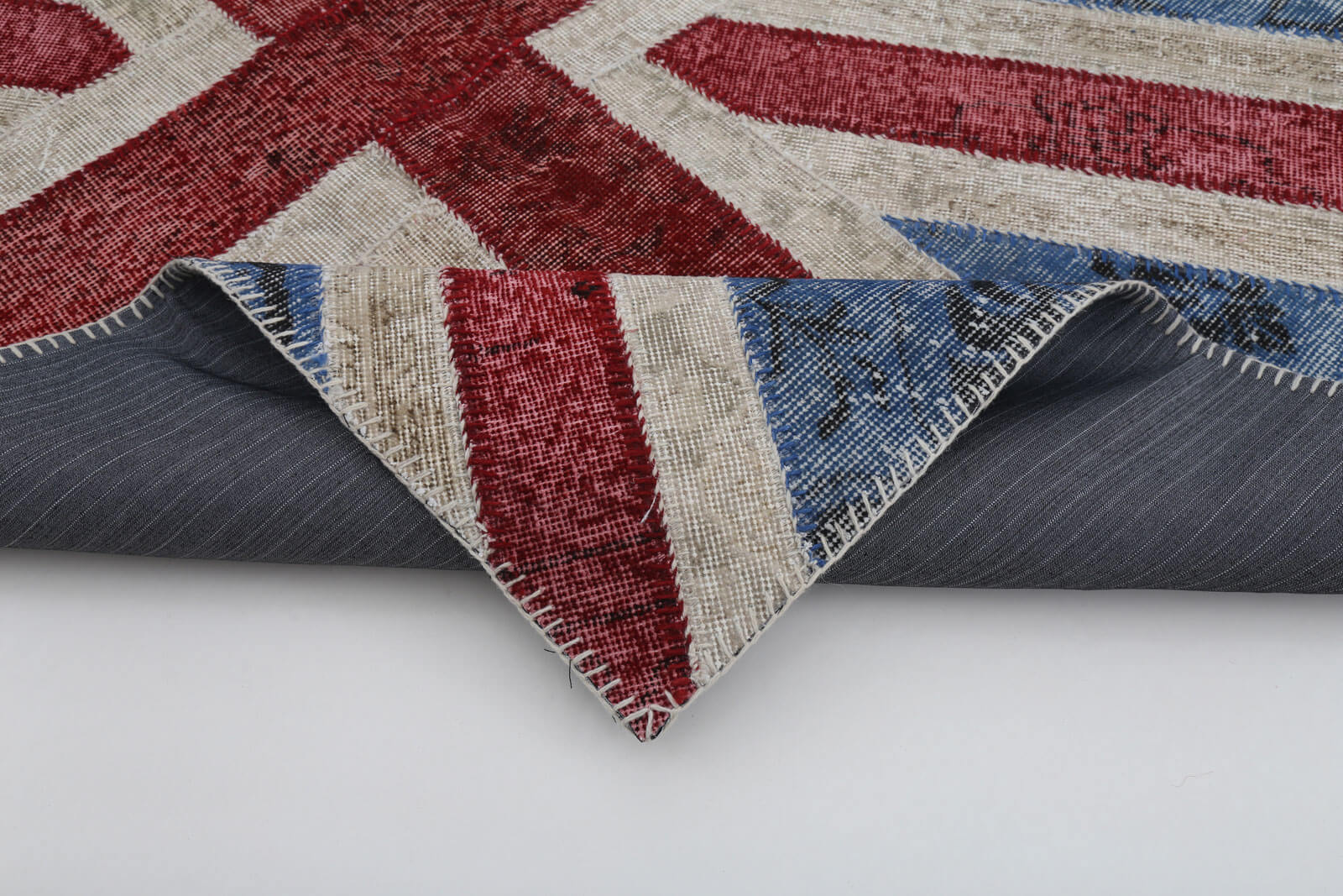 Handmade Area Rug - Vintage Wool Rug Blue Figured Cotton Wool Carpet 4'x6'