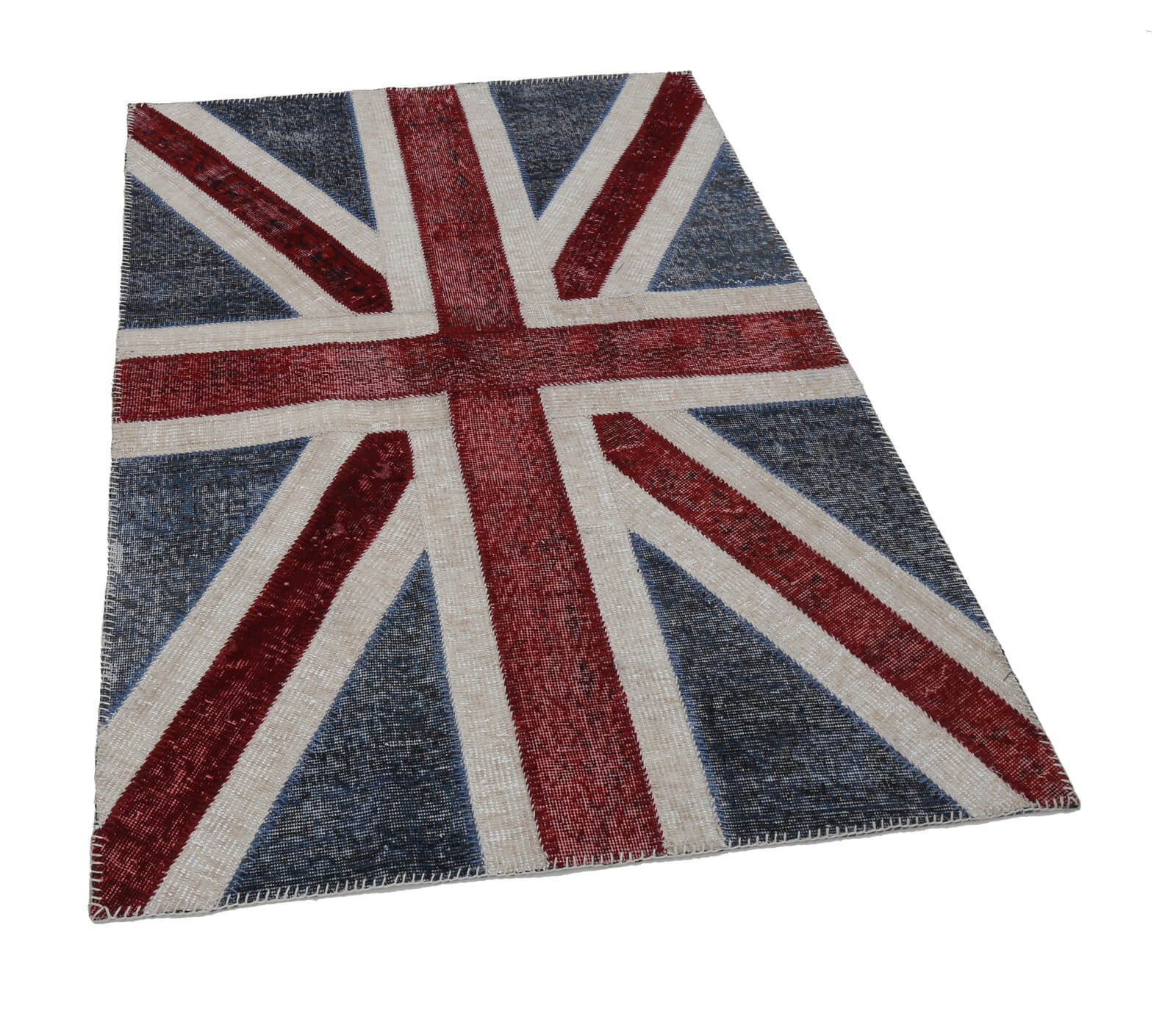 Handmade Area Rug - Blue Figured Cotton Wool Patchwork Carpet 4'x6' Durable Blend