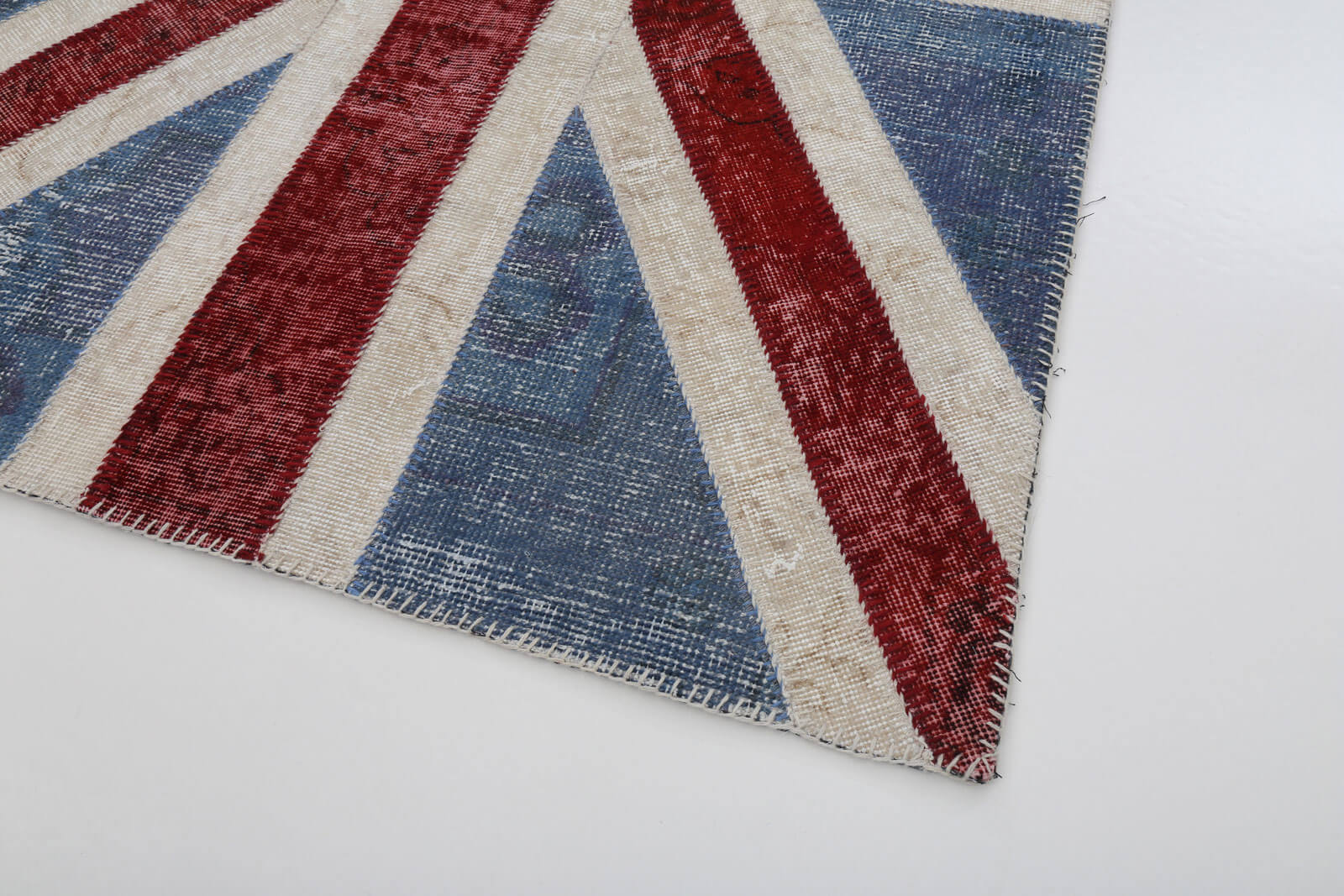 Handmade Area Rug - Blue Patchwork Cotton Wool 4x6 Vintage Handwoven Carpet