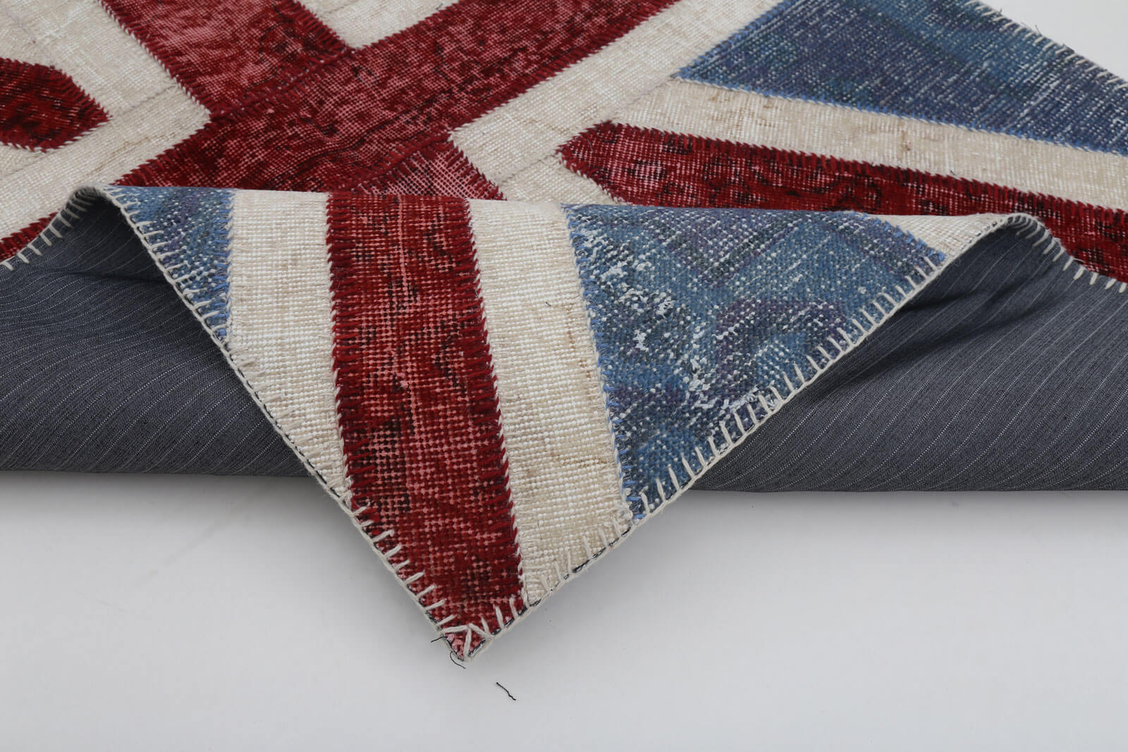 Handmade Area Rug - Blue Patchwork Cotton Wool 4x6 Vintage Handwoven Carpet
