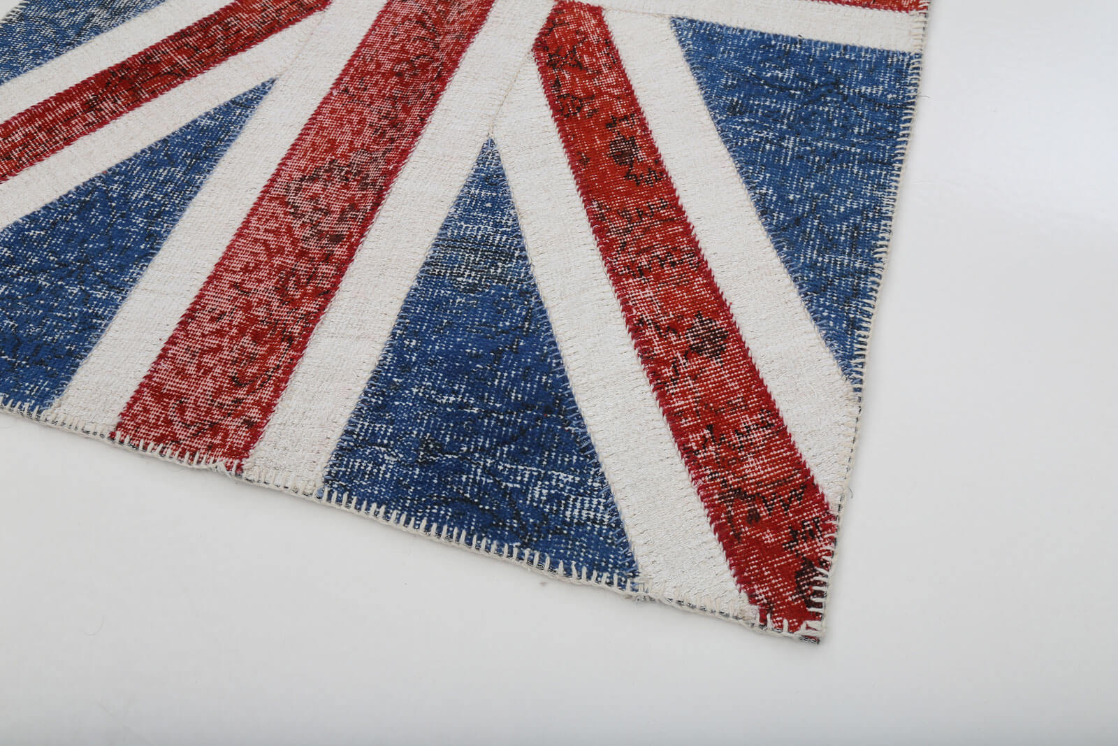 Handmade Area Rug - Blue Figured Cotton Wool Vintage Turkish Carpet 4'1''x6'0''