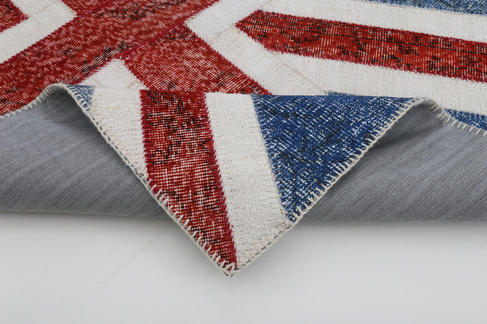 Handmade Area Rug - Blue Figured Cotton Wool Vintage Turkish Carpet 4'1''x6'0''