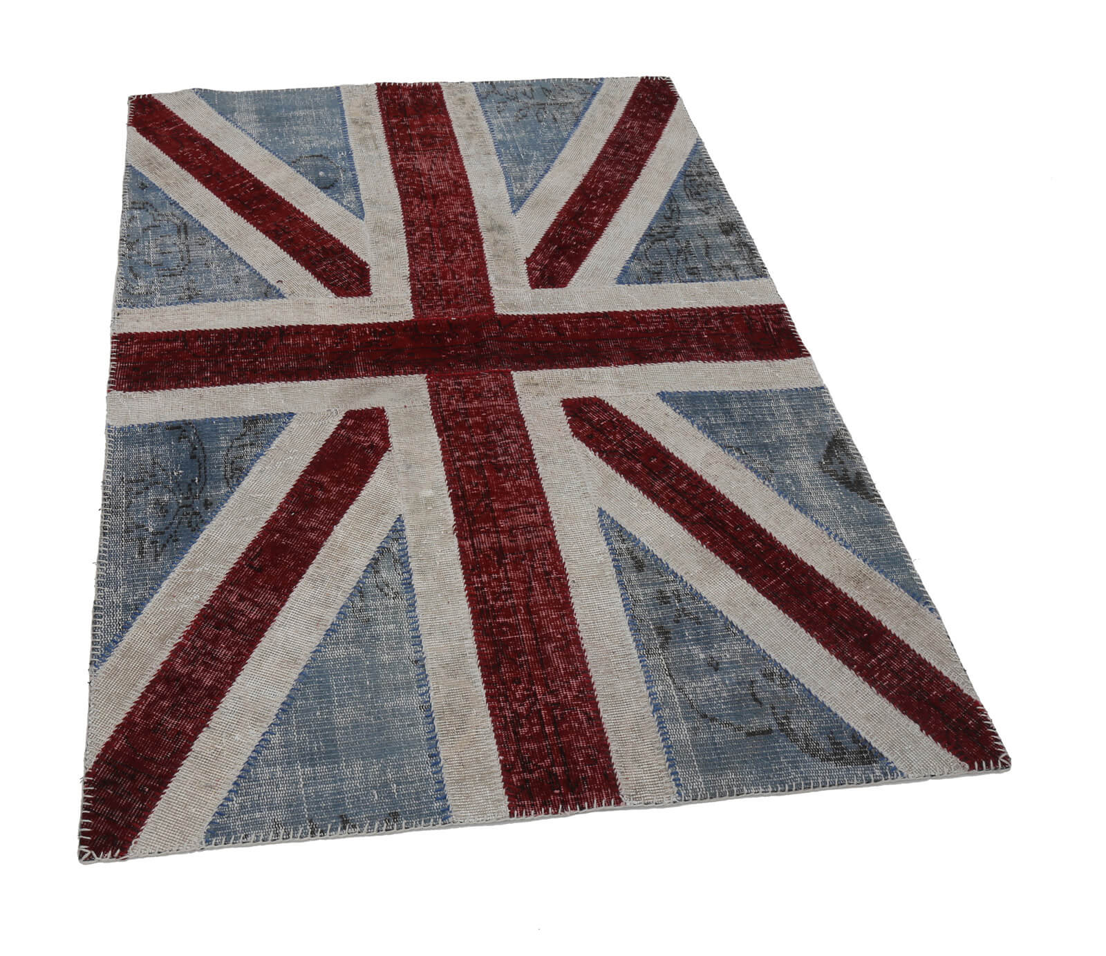 Handmade Area Rug – Vintage Wool Rug Blue Figured Cotton Patchwork 4'x6'
