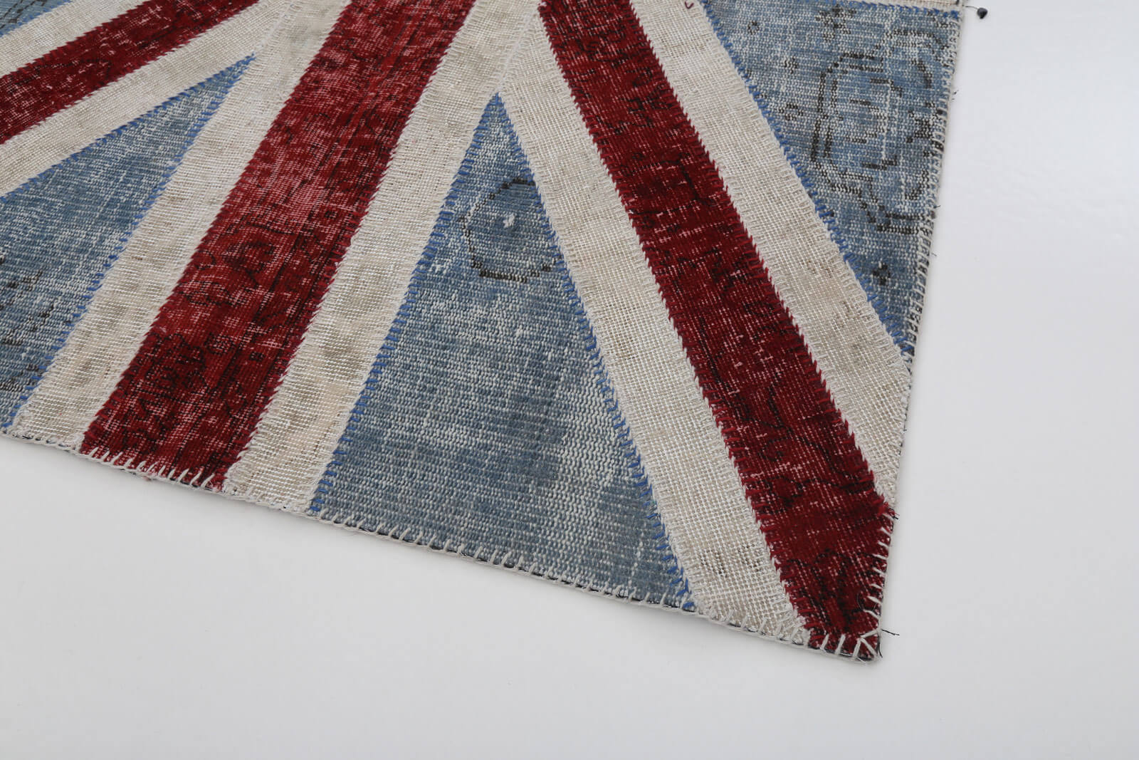 Handmade Area Rug – Vintage Wool Rug Blue Figured Cotton Patchwork 4'x6'