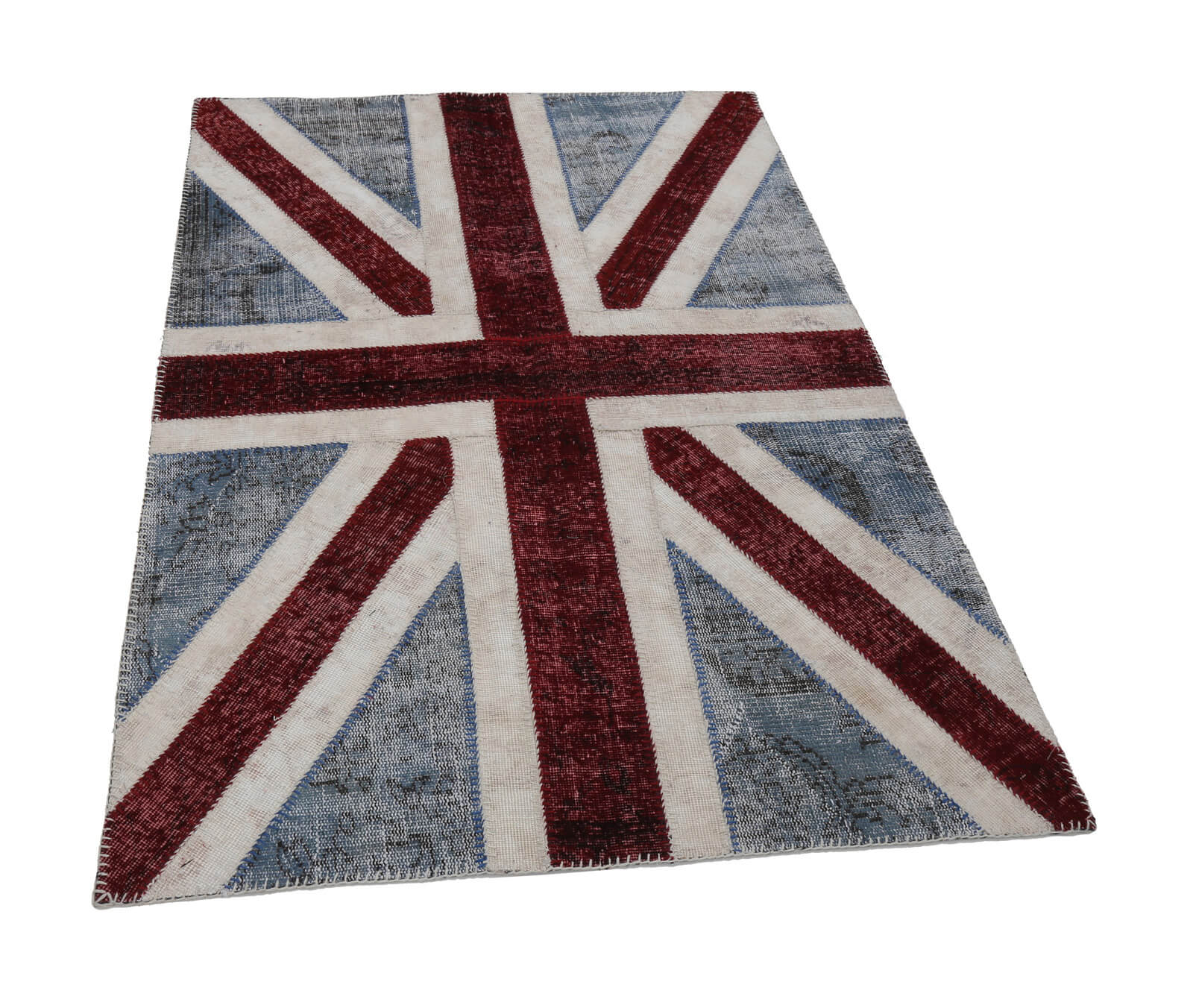 Handmade Area Rug - Blue Figured Patchwork Cotton Wool 4x6 Feet Carpet