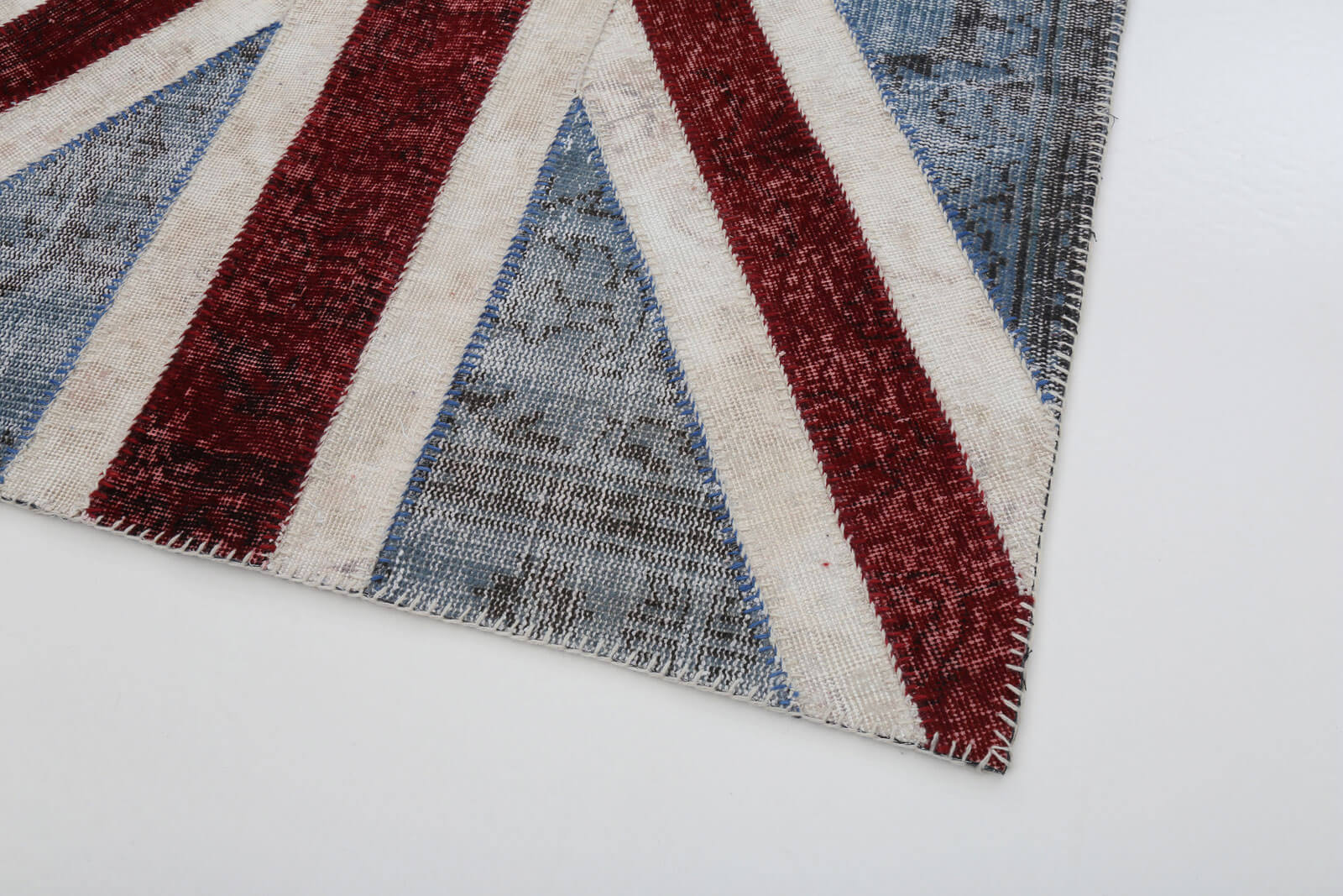 Handmade Area Rug - Blue Figured Patchwork Cotton Wool 4x6 Feet Carpet