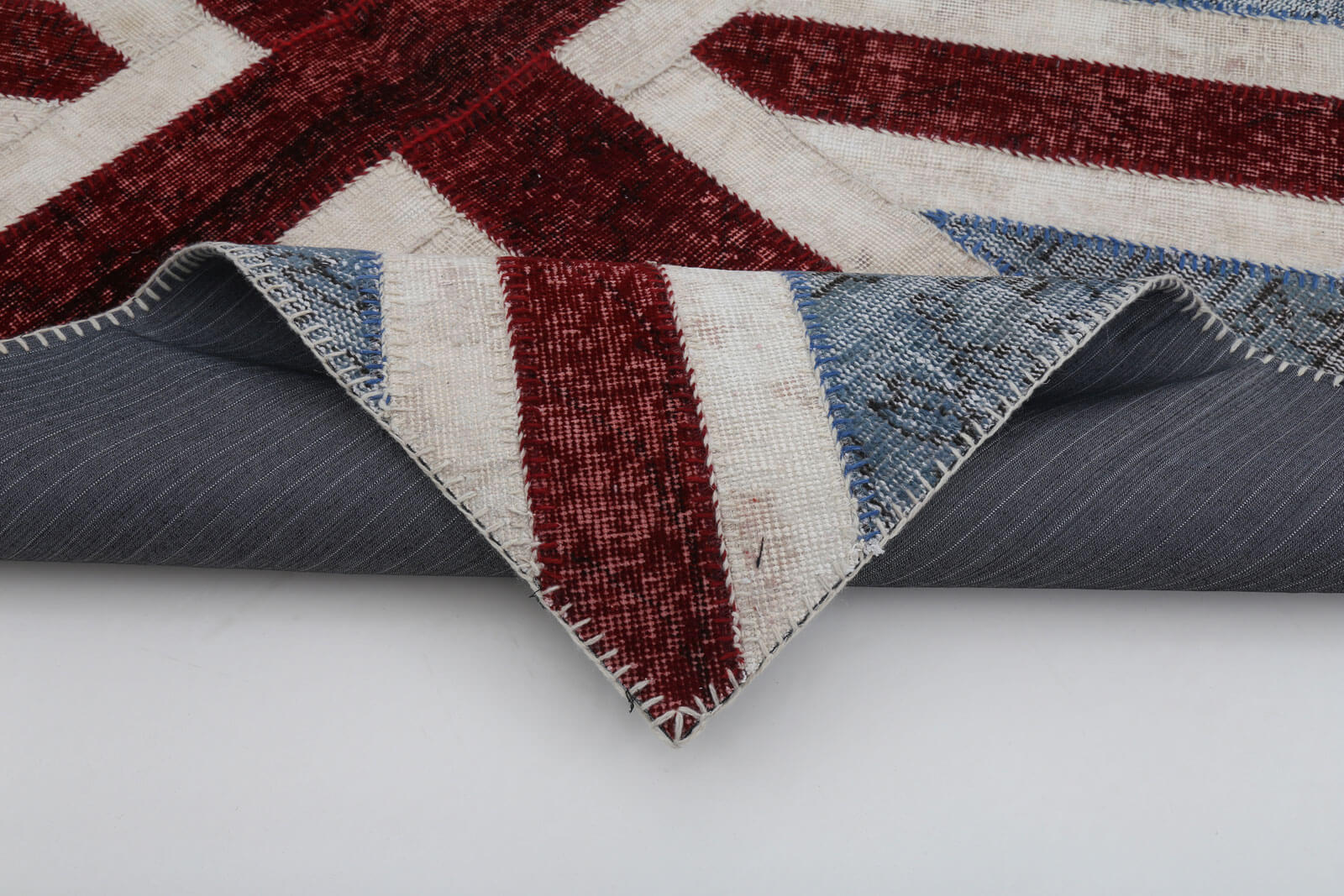 Handmade Area Rug - Blue Figured Patchwork Cotton Wool 4x6 Feet Carpet