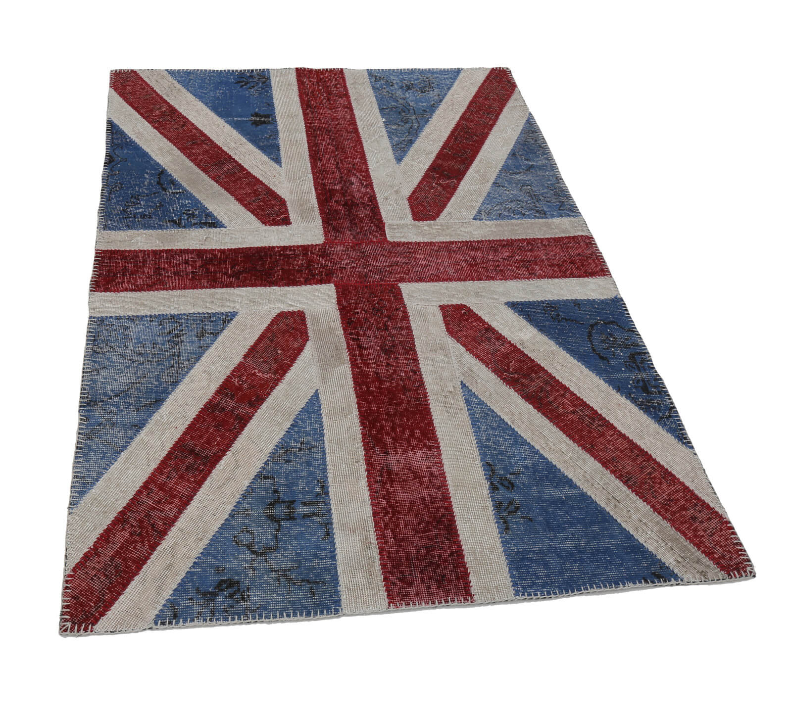 Handmade Wool Area Rug – Blue Patchwork Rug 4x6, Durable Cotton Blend Carpet
