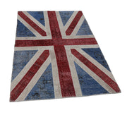 Handmade Wool Area Rug – Blue Patchwork Rug 4x6, Durable Cotton Blend Carpet
