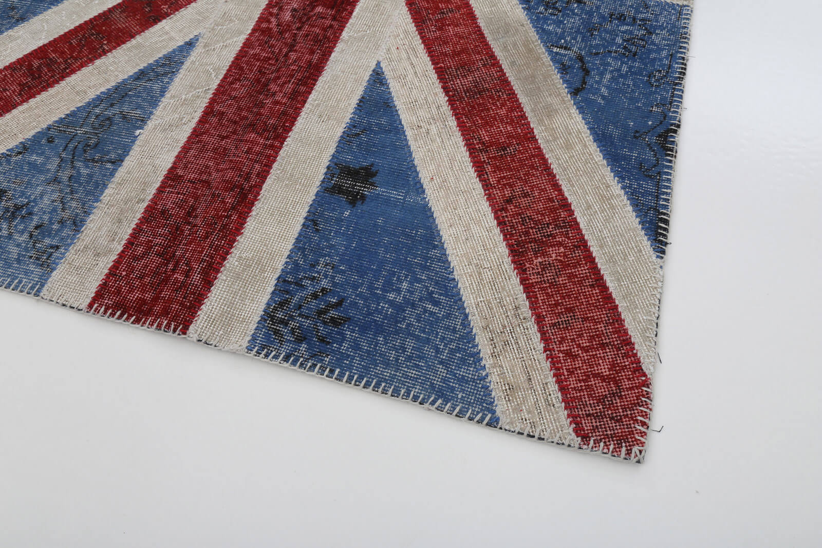 Handmade Wool Area Rug – Blue Patchwork Rug 4x6, Durable Cotton Blend Carpet