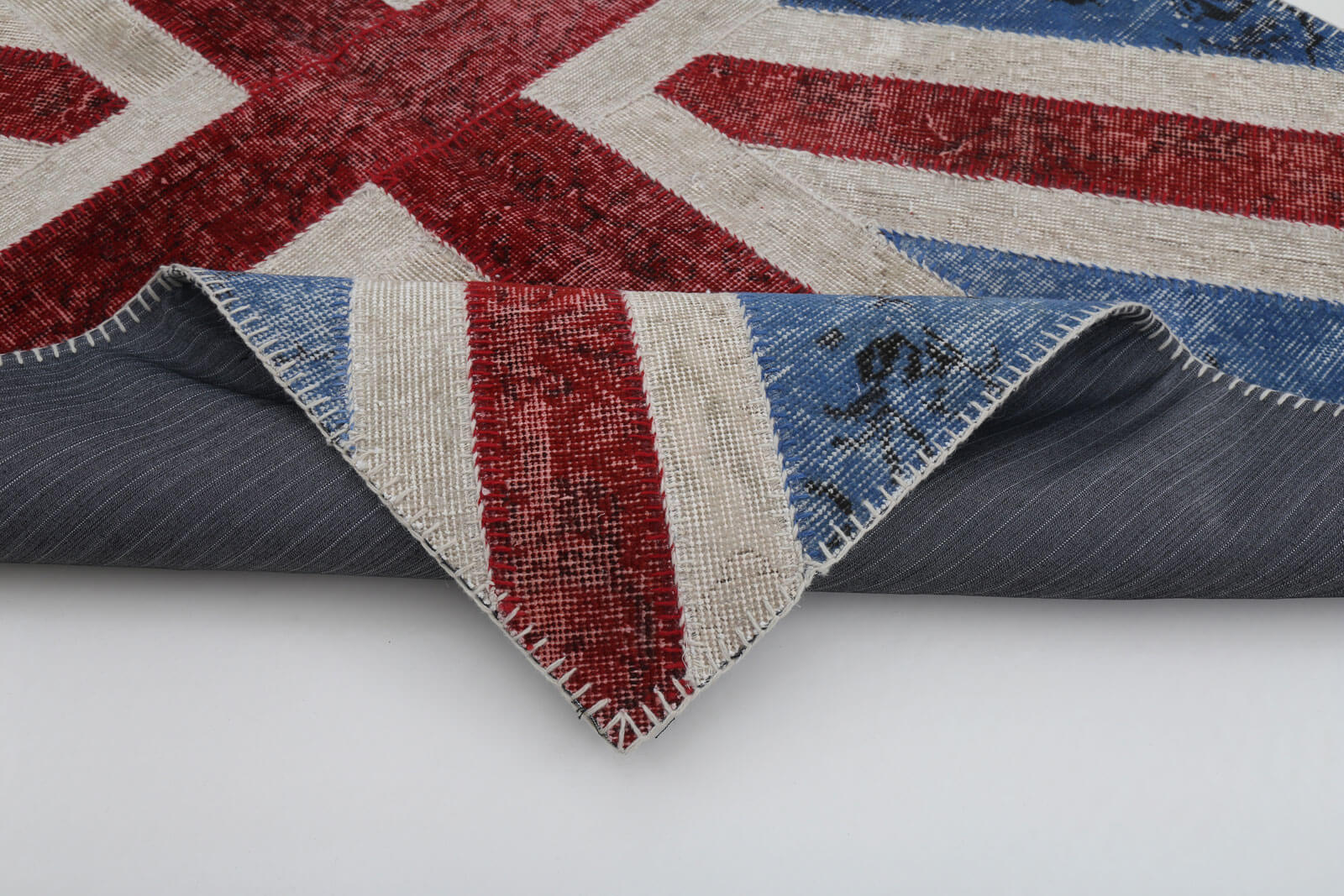 Handmade Wool Area Rug – Blue Patchwork Rug 4x6, Durable Cotton Blend Carpet