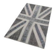 Handmade Wool Area Rug – Grey Patchwork Rug, Traditional Hand Knotted Cotton Wool Carpet 3'1''x5'1''